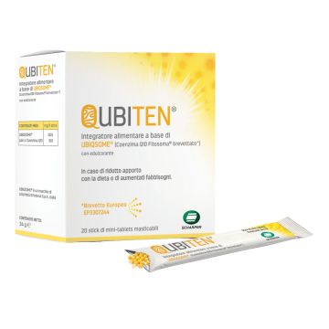 Qubiten 20 stick minitablet masticabili senza glutine naturalmente privo di lattosio senza zuccheri aggiunti adatto ai vegani con edulcorante