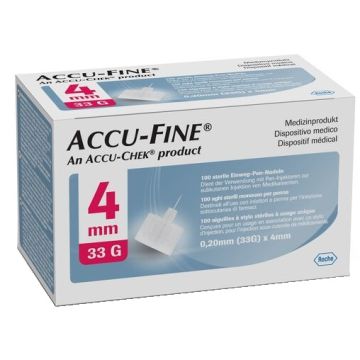 Ago ipodermico monouso per penna da insulina accu-fine in accioaio inox diametro gauge 32 lunghezza 4 mm 100 pezzi