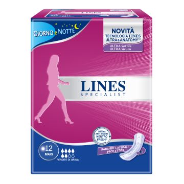 Lines specialist maxi x 12 ausilio assorbente sagomato utilizzabile con l'ausilio di mutanda elasticizzata riutilizzabile
