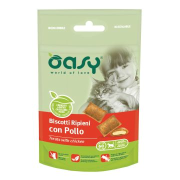 Oasy Gatto Snack Biscotti Ripieni Adulto Pollo 60 Gr