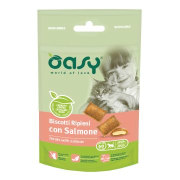 Oasy Gatto Snack Biscotti Ripieni Adulto Salmone 60 Gr