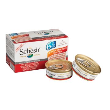 Schesir Gatto Lattina In Acqua Di Cottura Multipack Adulto Pollo & Anatra Cf. (6X50) Gr