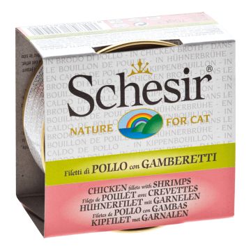 Schesir Gatto Lattina In Brodo Di Pollo Adulto Pollo & Gamberetti 70 Gr