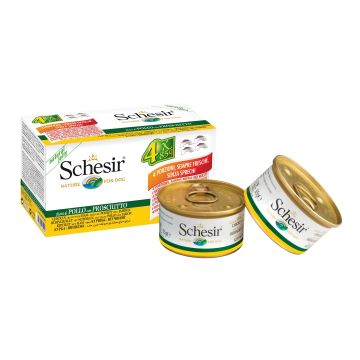 Schesir Cane Lattina In Jelly Multipack Adulto Filetti Di Pollo & Prosciutto Cf. (4X85) Gr