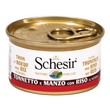 Schesir Gatto Lattina In Acqua Di Cottura Adulto Tonnetto, Manzo & Riso 85 Gr