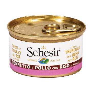 SCHESIR GATTO LATTINA IN ACQUA DI COTTURA ADULTO TONNETTO, POLLO & RISO 85 GR