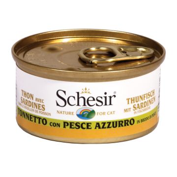Schesir Gatto Lattina In Brodo Di Pesce Adulto Tonnetto & Pesce Azzurro 70 Gr