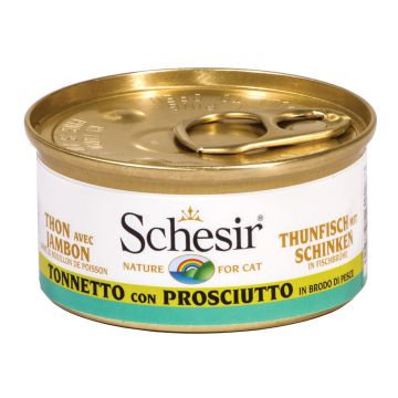 Schesir Gatto Lattina In Brodo Di Pesce Adulto Tonnetto & Prosciutto 70 Gr