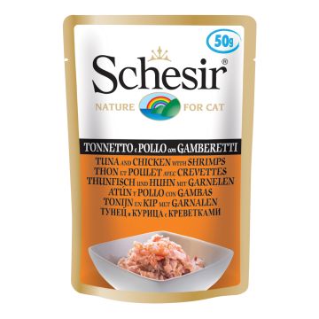 Schesir cat tonnetto e pollo con gamberetti 50 g