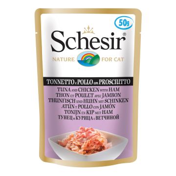 Schesir Gatto Busta In Jelly Adulto Tonnetto, Pollo & Prosciutto 50 Gr