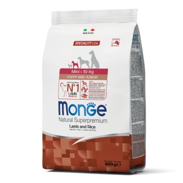 Monge Cane Natural Superpremium Puppy&Junior Mini Agnello & Riso 800 Gr