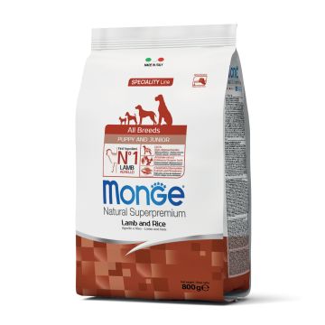 Monge Cane Natural Superpremium Puppy&Junior All Breeds Agnello & Riso 800 Gr