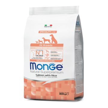 Monge Cane Natural Superpremium Puppy&Junior All Breeds Salmone & Riso 800 Gr
