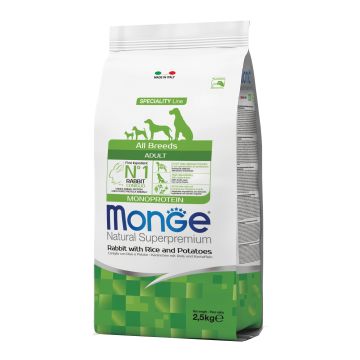 Monge Cane Natural Superpremium Adulto All Breeds Coniglio, Riso & Patate 2,5 Kg