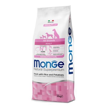 Monge Cane Natural Superpremium Adulto All Breeds Maiale, Riso & Patate 12 Kg