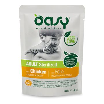 Oasy Gatto Bocconcini In Salsa Adulto Sterilizzato Pollo 85 Gr