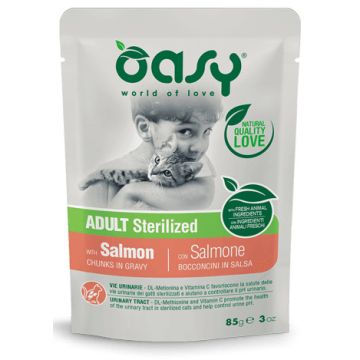Oasy Gatto Bocconcini In Salsa Adulto Sterilizzato Salmone 85 Gr