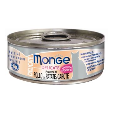 Monge Gatto Delicate Lattina Adulto Pezzetti Di Pollo, Patate & Carote 80 Gr