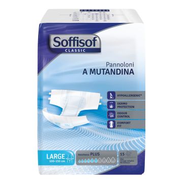 Pannolone per incontinenza a mutandina soffisof classic plus large 15 pezzi