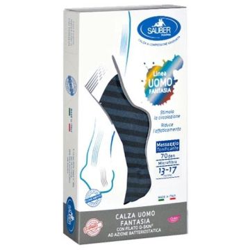 Sauber calza uomo fantasia q-skin 70 den blu riga larga denim taglia p promo
