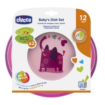 Chicco set piatti rosa/verde 12m+