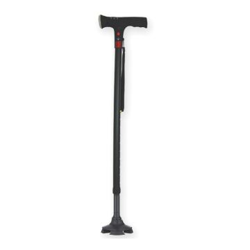 Bastone per deambulazione con luce sicurezza frontale led bianca regolabile sirena allarme e led rosso impugnatura abs telaio alluminio altezza 78-100,5cm portata 110kg 4 piedini