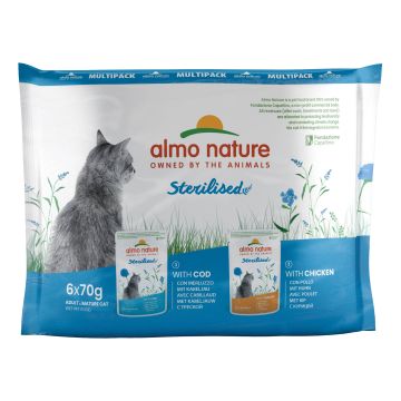 Pfc daily functional cat 70 multimulti pack sterilised con merluzzo e sterilised con pollo 6 x 11 g