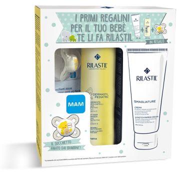 Cofanetto primi regalini con rilastil smagliature + rilastil dermastil pediatric detergente corpo e capelli + succhietto mam 0-2 omaggio Cofanetto primi regalini con rilastil smagliature + rilastil dermastil pediatric detergente corpo e capelli + succhietto mam 0-2 omaggio