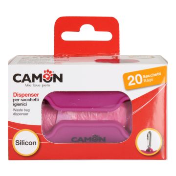 Camon Cane Dispenser Sacchetti Igienici In Silicone Con Rotolo (20 Pezzi) Fucsia