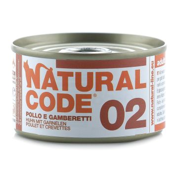Natural Code Gatto Lattina (02) Adulto Pollo & Gamberetti 85 Gr