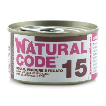 Natural Code Gatto Lattina (15) Adulto Pollo,Verdure & Fegato 85 Gr