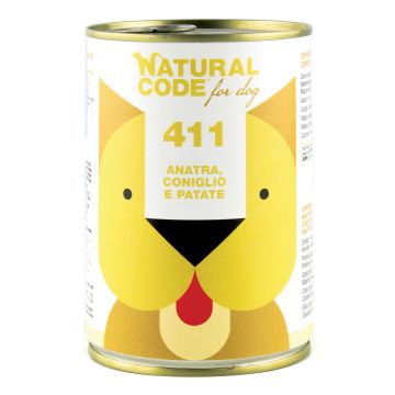 Natural Code Cane Lattina (411) Adulto Anatra, Coniglio & Patate 400 Gr