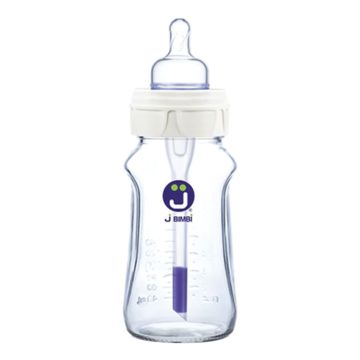 J BIMBI B FREE SUPER GLASS 260 ML BIBERON IN VETRO CON CANULA ANTICOLICHE E TETTARELLA IN SILICONE