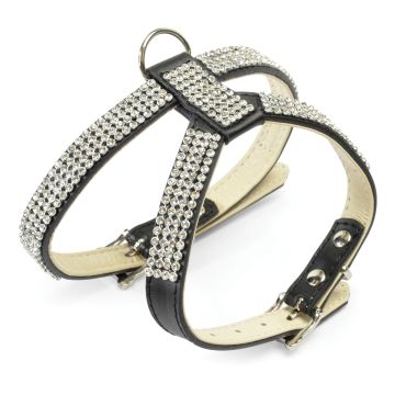 Guinzaglio + pettorina in pelle con strass black 2 Guinzaglio + pettorina in pelle con strass black 2