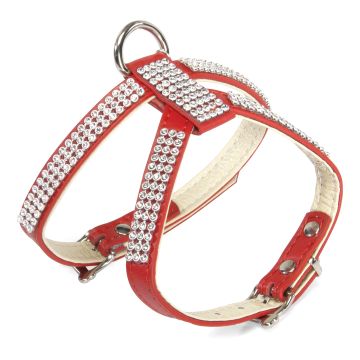 Guinzaglio + pettorina in pelle con strass red 1 Guinzaglio + pettorina in pelle con strass red 1