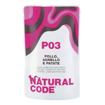 Natural Code Gatto Busta (P03) Adulto Pollo, Agnello & Patate 70 Gr