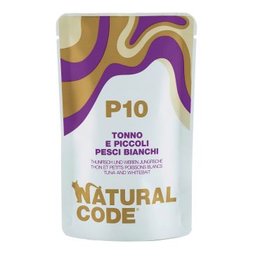 Natural Code Gatto Busta (P10) Adulto Tonno & Piccoli Pesci Bianchi 70 Gr