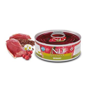 Farmina Gatto N&D Quinoa Urinary Anatra, Quinoa, Mirtillo & Camomilla Lattina 80 Gr
