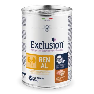 Exclusion Cane Diet Renal Adulto All Breeds Maiale, Sorgo & Riso Lattina 400 Gr