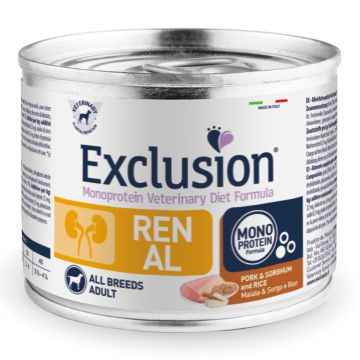 Exclusion Cane Diet Renal Adulto All Breeds Maiale, Sorgo & Riso Lattina 200 Gr