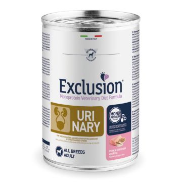 Exclusion Cane Diet Urinary Adulto All Breeds Maiale, Sorgo & Riso Lattina 400 Gr