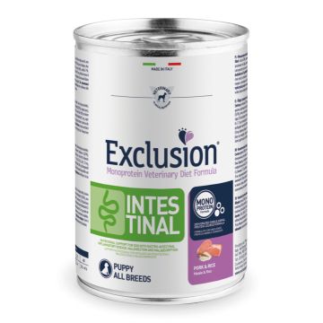 Exclusion Cane Diet Intestinal Puppy All Breeds Maiale & Riso Lattina 400 Gr