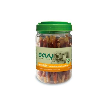 Oasy Cane Snack Barattolo Involtini Con Filetto Di Anatra 350 Gr