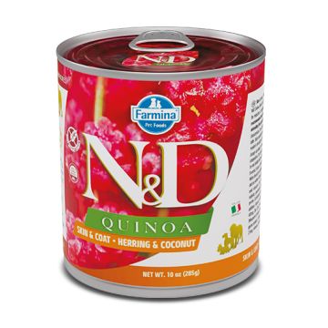 N&d dog quinoa skin & coat herring coconut 285 g
