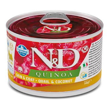 N&d dog quinoa skin & coat quail & coconut 140 g