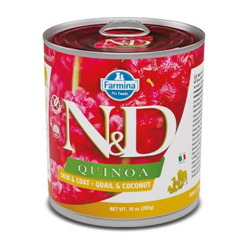 N&d dog quinoa skin & coat quail & coconut 285 g