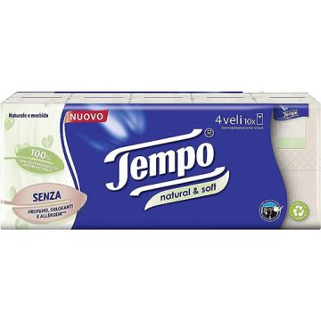 Tempo fazzoletti natural&soft 10 pezzi da 9 fazzoletti