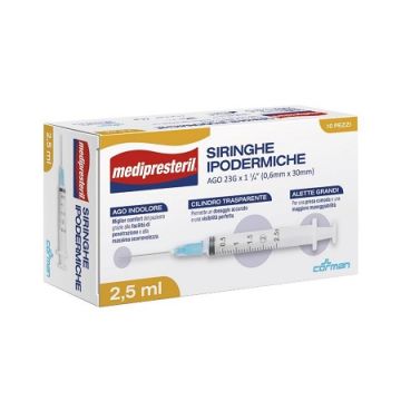 Siringa ipodermica medipresteril ago 23 gauge 1 1/4 0,6x30mm 2,5 ml 10 pezzi