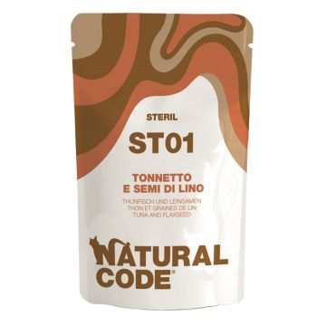 Natural Code Gatto Busta (St01) Adulto Sterilizzato Tonnetto & Semi Di Lino 70 Gr     Temporaneamente Mancante Dall'Azienda Produttrice
