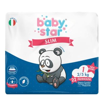 Pannolini babystar slim 2/5kg taglia 1 new born 22 pezzi